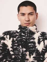 Ecru/Black Tree Borg Fleece Zip Neck - Image 5 of 8