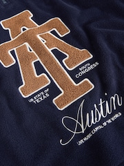 Navy Blue Thermal Fleece Cosy Zip Neck Graphic Top - Image 3 of 4