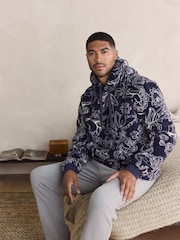Navy Paisley Borg Overhead Hoodie - Image 1 of 9