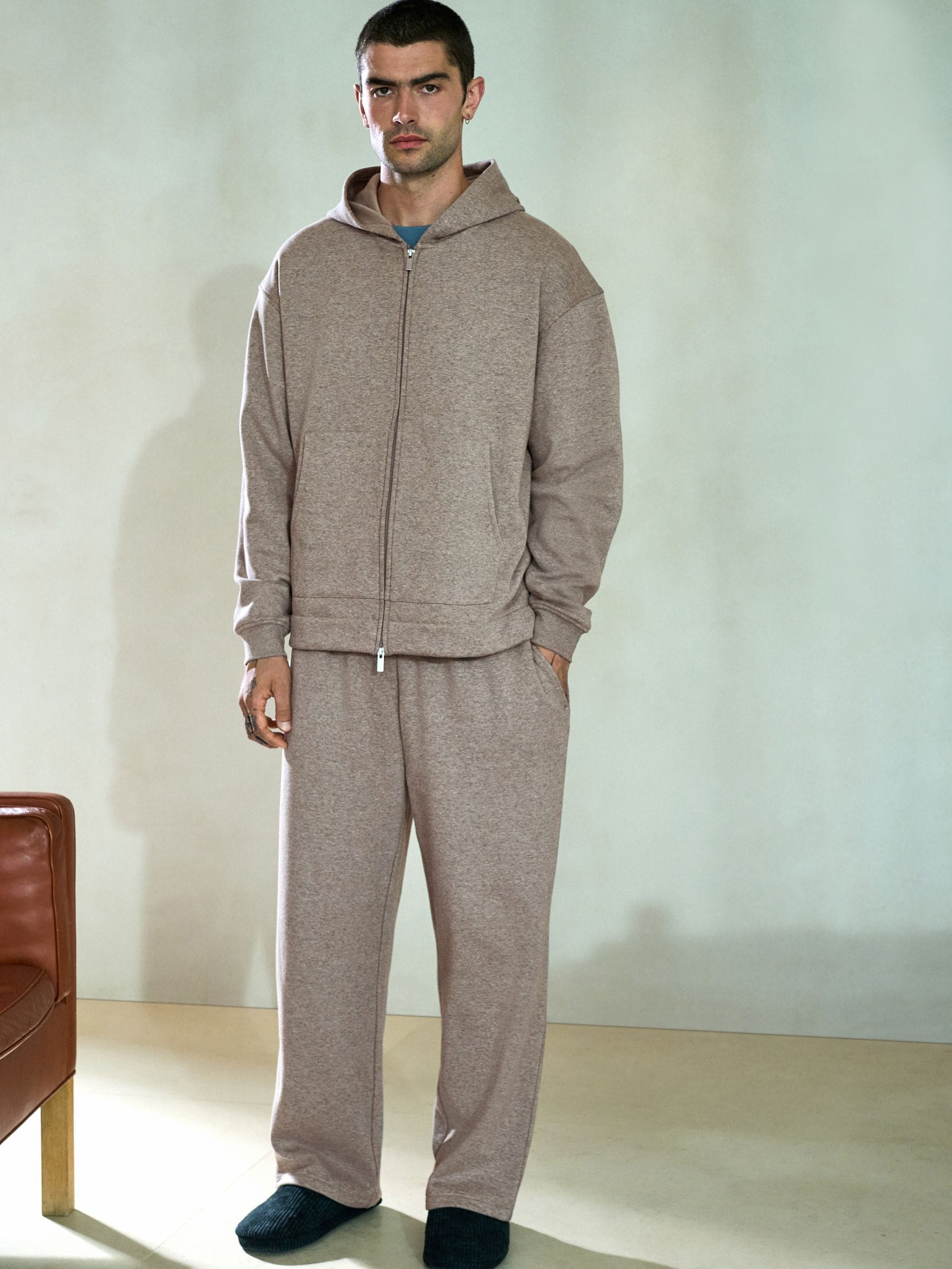 Buy Stone Neutral Velour Lined Zip Through Hoodie from the Next UK