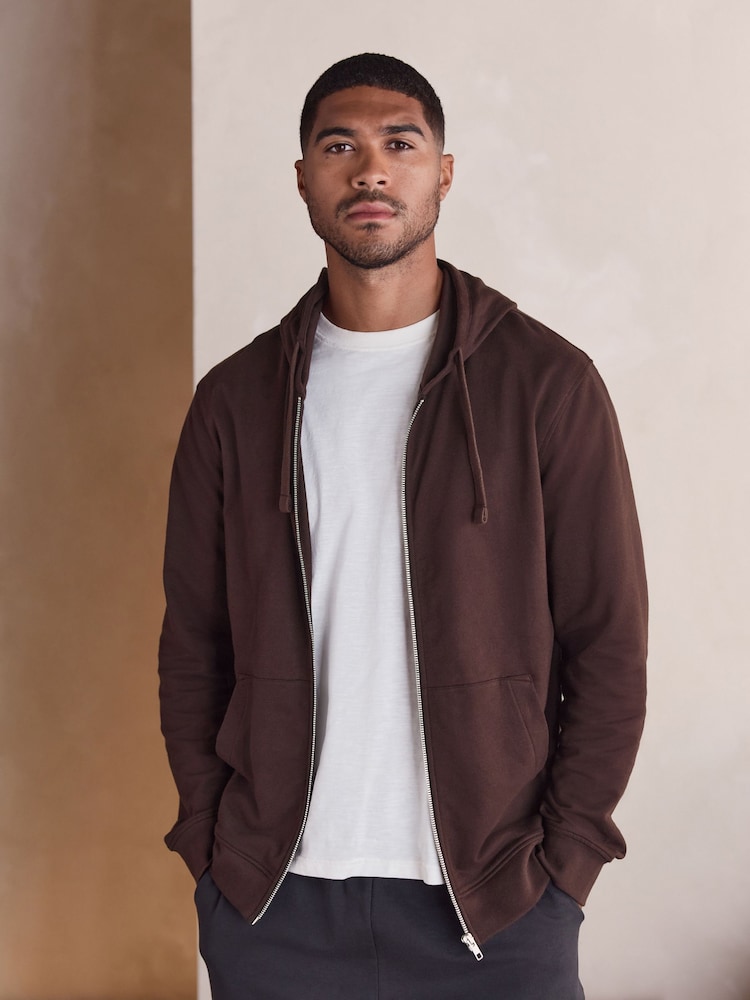 Chocolate Brown Lightweight Zip Up Hoodie - Image 1 of 8 Chocolate Brown Lightweight Zip Up Hoodie - Image 1 of 8