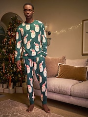 Green Santa Matching Family Christmas Cosy Long Sleeve Pyjamas - Image 1 of 10
