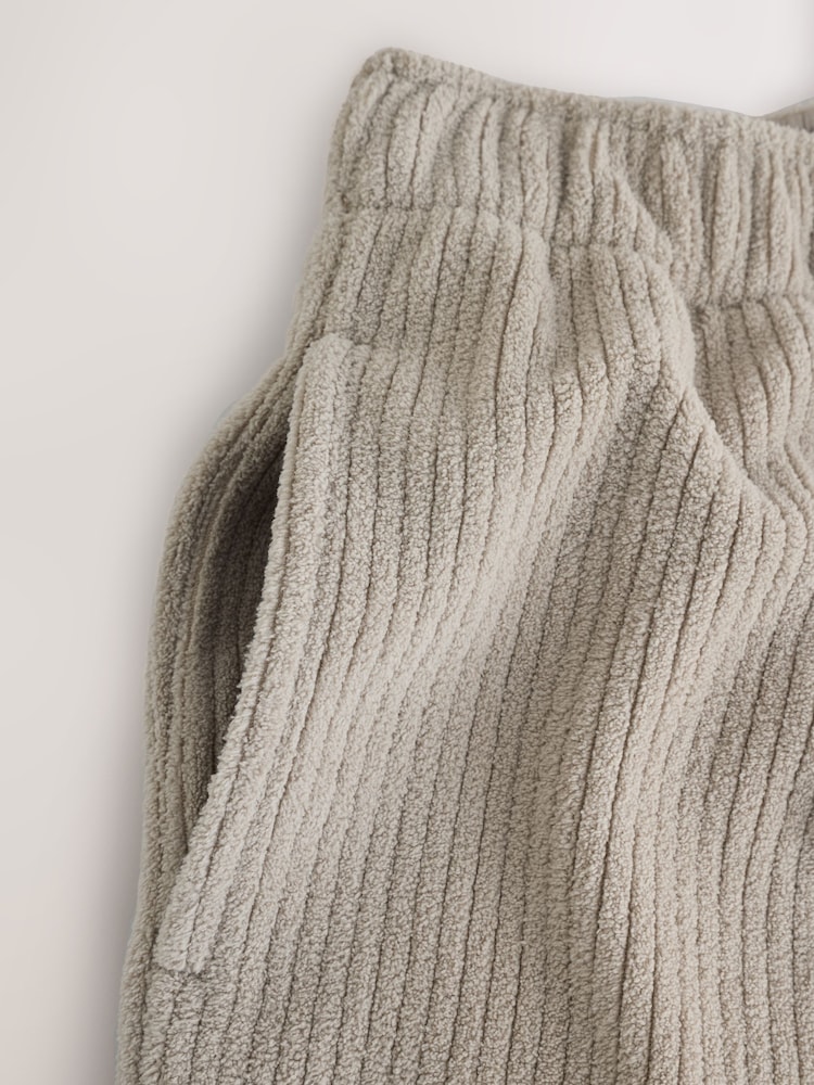 Neutral Stone Borg Fleece Rib Textured Joggers - Image 4 of 4