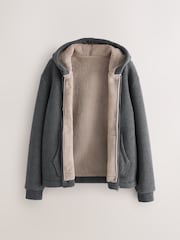 Slate Grey Brushed Borg Fleece Lined Hoodie - Image 1 of 7