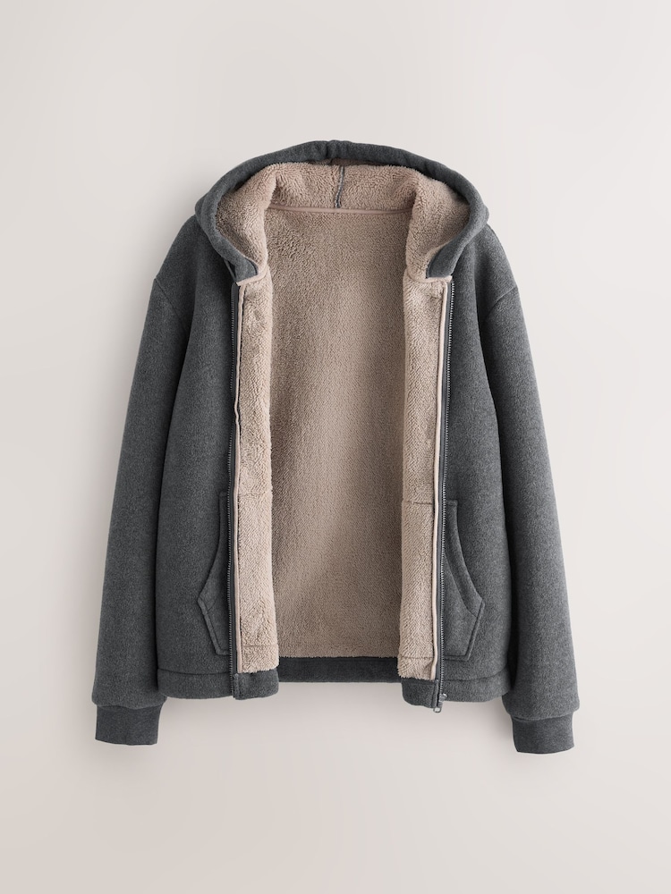 Slate Grey Brushed Borg Fleece Lined Hoodie - Image 1 of 7