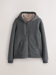 Slate Grey Brushed Borg Fleece Lined Hoodie - Image 2 of 7