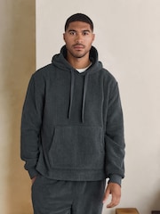 Slate Grey Borg Fleece Ribbed Texture Hoodie - Image 1 of 9