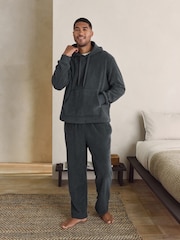 Slate Grey Borg Fleece Ribbed Texture Hoodie - Image 2 of 9