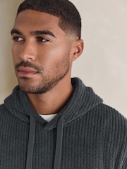 Slate Grey Borg Fleece Ribbed Texture Hoodie - Image 4 of 9