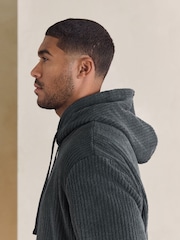 Slate Grey Borg Fleece Ribbed Texture Hoodie - Image 5 of 9