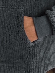 Slate Grey Borg Fleece Ribbed Texture Hoodie - Image 6 of 9