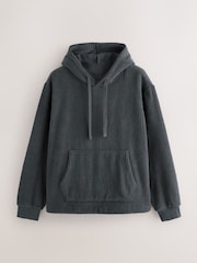 Slate Grey Borg Fleece Ribbed Texture Hoodie - Image 7 of 9