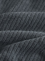 Slate Grey Borg Fleece Ribbed Texture Hoodie - Image 8 of 9