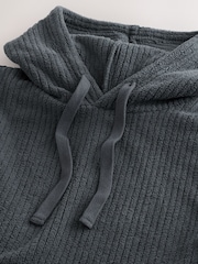 Slate Grey Borg Fleece Ribbed Texture Hoodie - Image 9 of 9