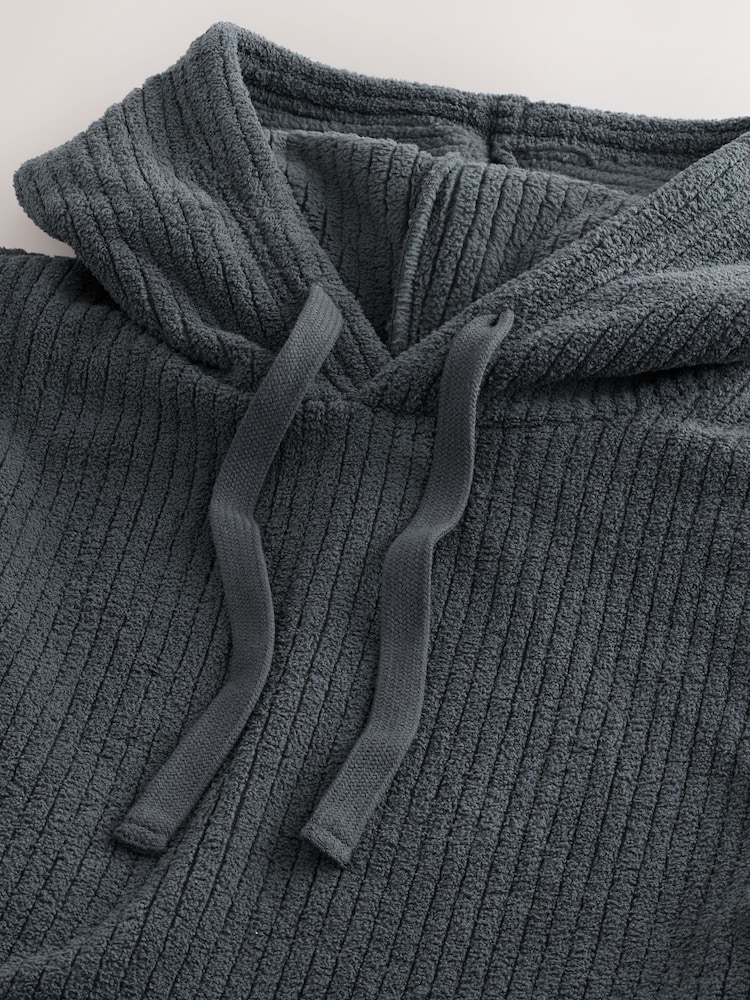 Slate Grey Borg Fleece Ribbed Texture Hoodie - Image 9 of 9