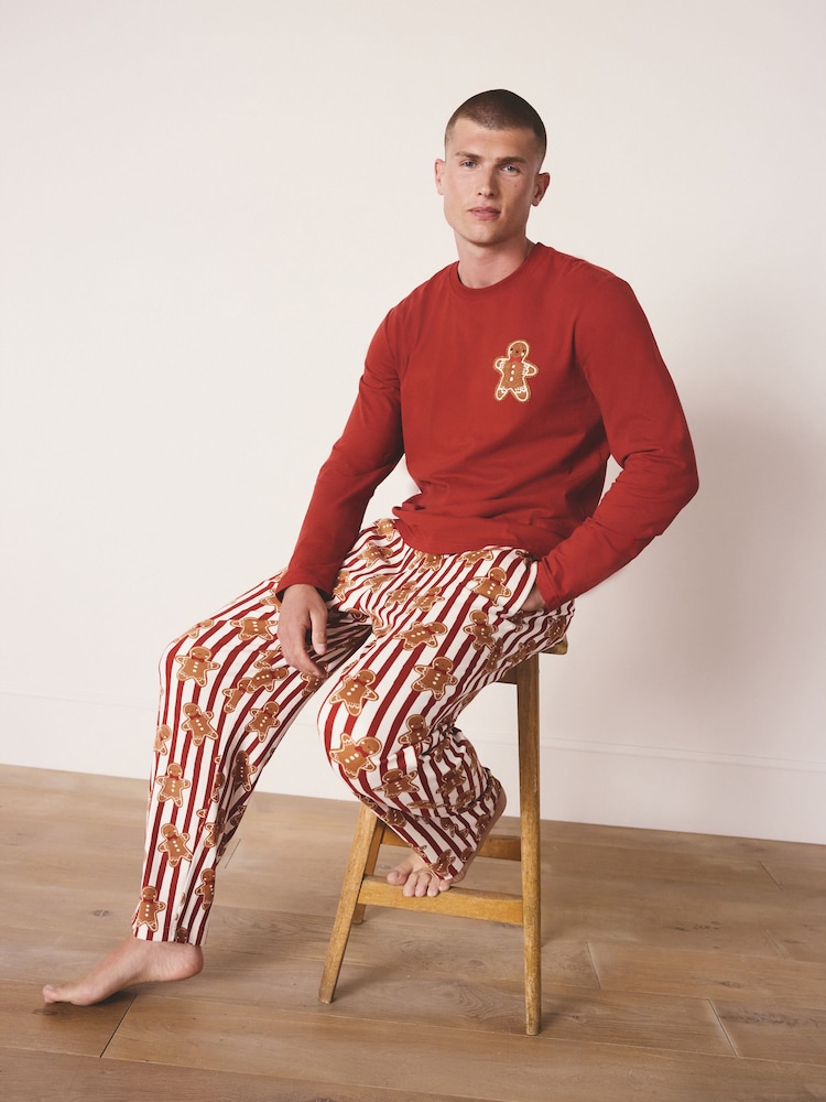 Red Gingerbread Matching Family Christmas Cosy Long Sleeve Pyjamas - Image 1 of 10 Red Gingerbread Matching Family Christmas Cosy Long Sleeve Pyjamas - Image 1 of 10