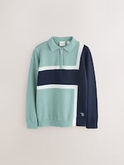 Baker by Ted Baker Green Knitted Colourblock Polo Shirt - Imagen 1 de 5