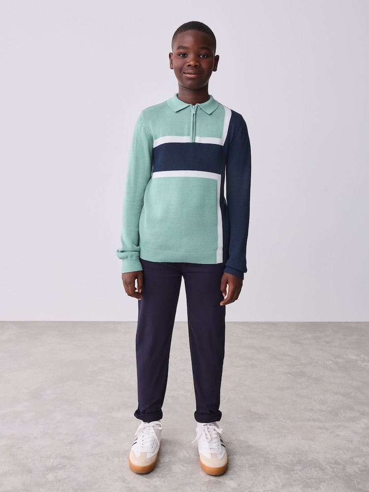Baker by Ted Baker Green Knitted Colourblock Polo Shirt - Image 2 of 11 Baker by Ted Baker Green Knitted Colourblock Polo Shirt - Image 2 of 11