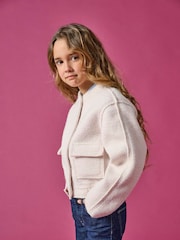 ONLY KIDS Grey Boucle Bomber Jacket - Image 1 of 4