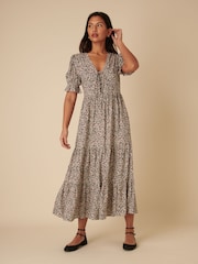 Nobodys Child Green Lia Ditsy Floral Tiered Midi Dress - Image 1 of 5