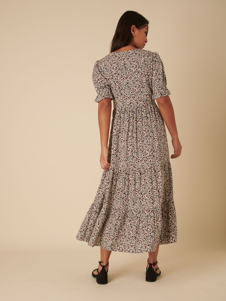 Nobodys Child Green Lia Ditsy Floral Tiered Midi Dress - Image 2 of 5