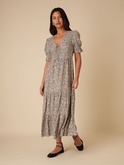 Nobodys Child Green Lia Ditsy Floral Tiered Midi Dress - Image 3 of 5
