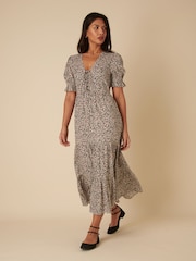 Nobodys Child Green Lia Ditsy Floral Tiered Midi Dress - Image 4 of 5