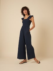 Nobodys Child Blue Maya Ruffle Strap Wide Leg Jumpsuit - Image 1 of 4