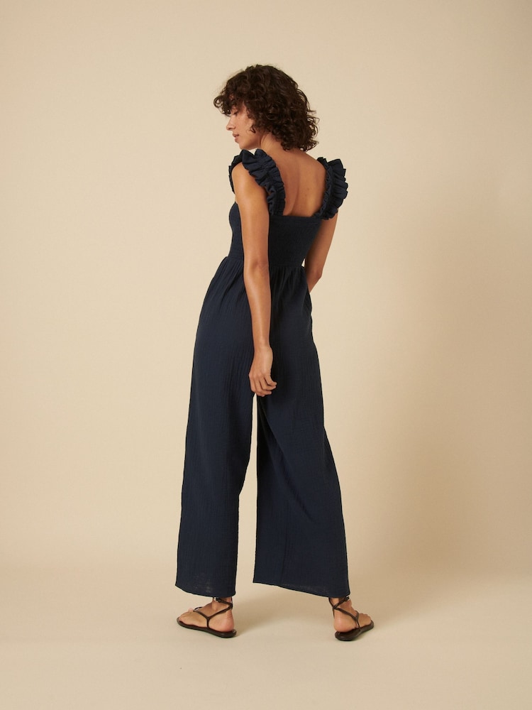 Nobodys Child Blue Maya Ruffle Strap Wide Leg Jumpsuit - Image 2 of 4