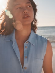 Light Blue Sleeveless Shirt With Linen - Image 3 of 7