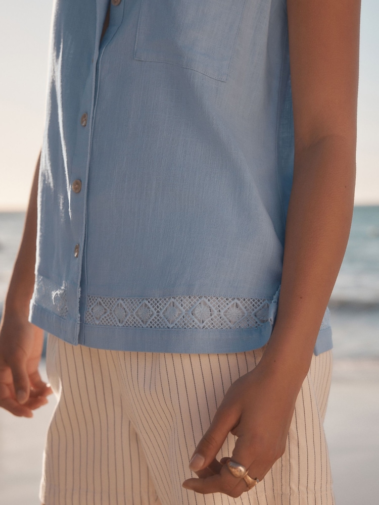 Light Blue Sleeveless Shirt With Linen - Image 4 of 7