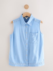 Light Blue Sleeveless Shirt With Linen - Image 5 of 7