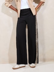 Lipsy Black Printed Side Stripe Trousers - Image 1 of 4