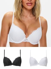 Ann Summers Black & White Pad Plunge 2 Pack Sexy Lace Underwired Bra - Image 1 of 6