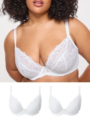 Weiß - Ann Summers Sexy Lace Unwattierte Dekolleté-Bügel-BHs DD+ 2 er-Pack - Bild 1 von 6