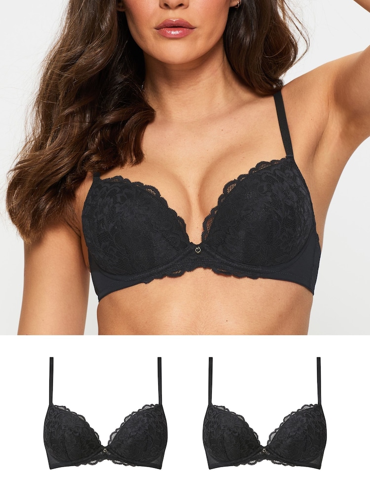 Ann Summers Black Pad Plunge 2 Pack Sexy Lace Underwired Bra - Image 1 of 1