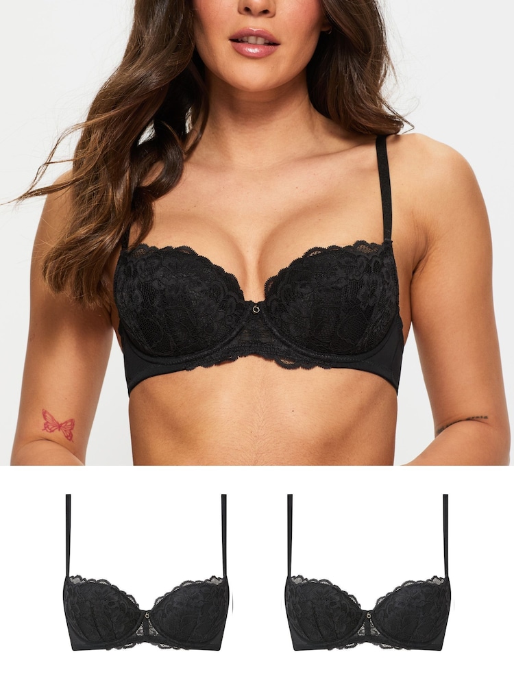 Ann Summers Black Pad Balcony 2 Pack Sexy Lace Underwired Bra - Image 1 of 6