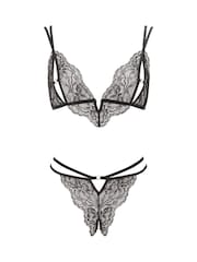 Ann Summers Black Diamond Heart Crotchless Bra & Thongs Set - Image 5 of 5