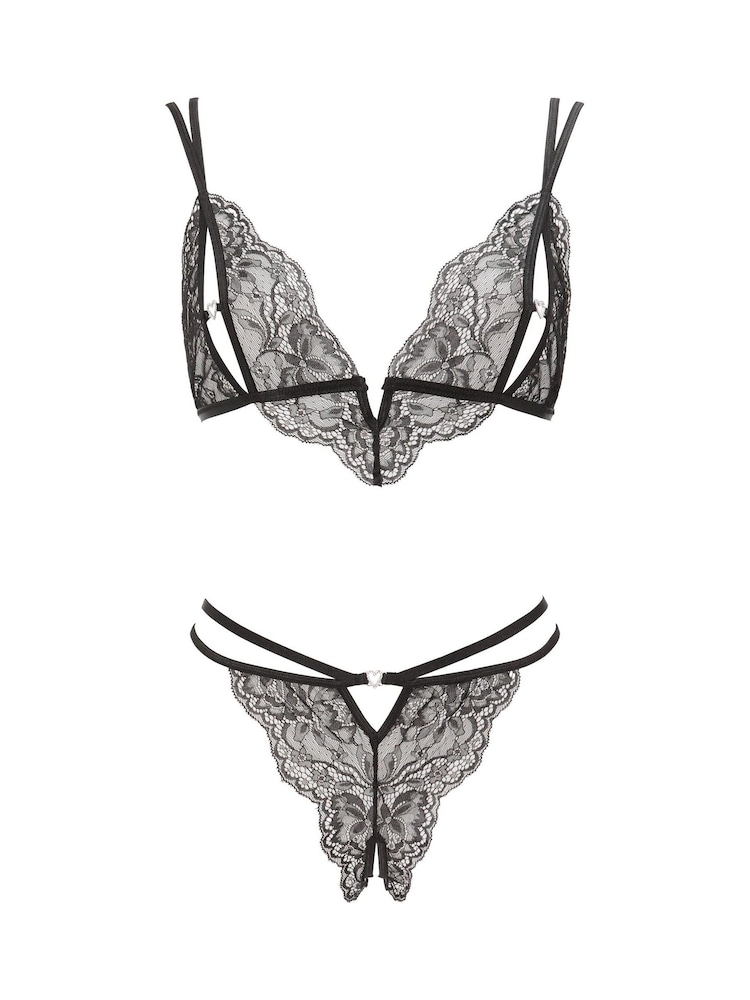 Ann Summers Black Diamond Heart Crotchless Bra & Thongs Set - Image 5 of 5