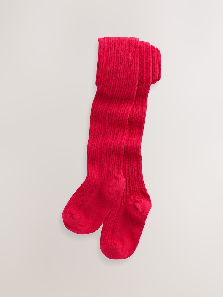 Red Regular Length Cotton Rich Cable Tights - Image 1 of 3 Red Regular Length Cotton Rich Cable Tights - Image 1 of 3