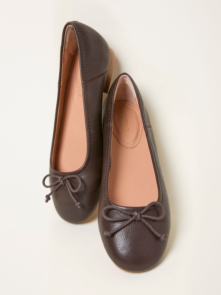 FatFace Chocolate Brown Leather Ballerina Pump - Image 2 of 3