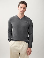 Charcoal Grey Regular Fit Soft Touch V-Neck Sweater - Image 1 of 7