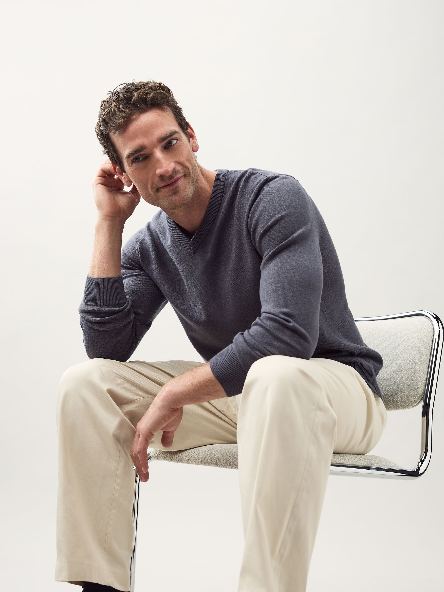 Buy Charcoal Grey Regular Fit Soft Touch V-Neck Sweater from Next USA
