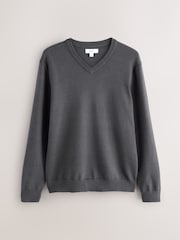Charcoal Grey Regular Fit Soft Touch V-Neck Sweater - Image 5 of 7
