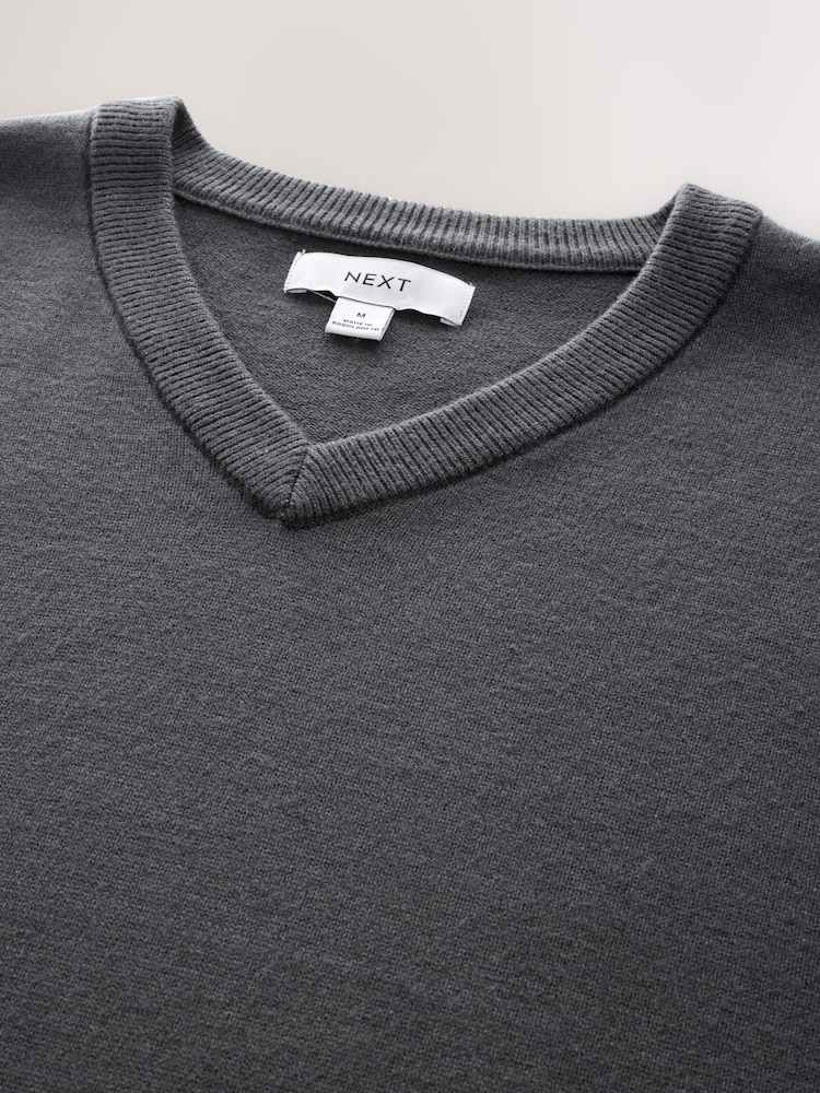 Charcoal Grey Regular Fit Soft Touch V-Neck Sweater - Image 7 of 7