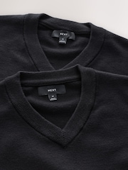 Black Regular Fit Soft Touch V-Neck Jumpers 2 Pack - Image 4 of 5