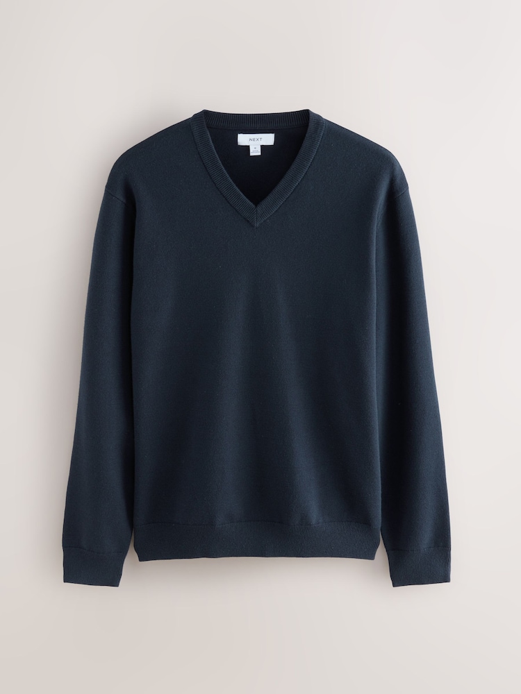 Buy Navy Blue Regular Fit Soft Touch V-Neck Sweater from Next India