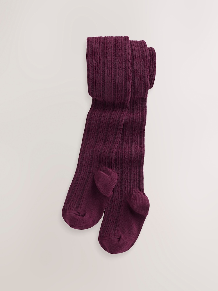 Burgundy Red Regular Length Cotton Rich Cable Tights - Image 1 of 3 Burgundy Red Regular Length Cotton Rich Cable Tights - Image 1 of 3