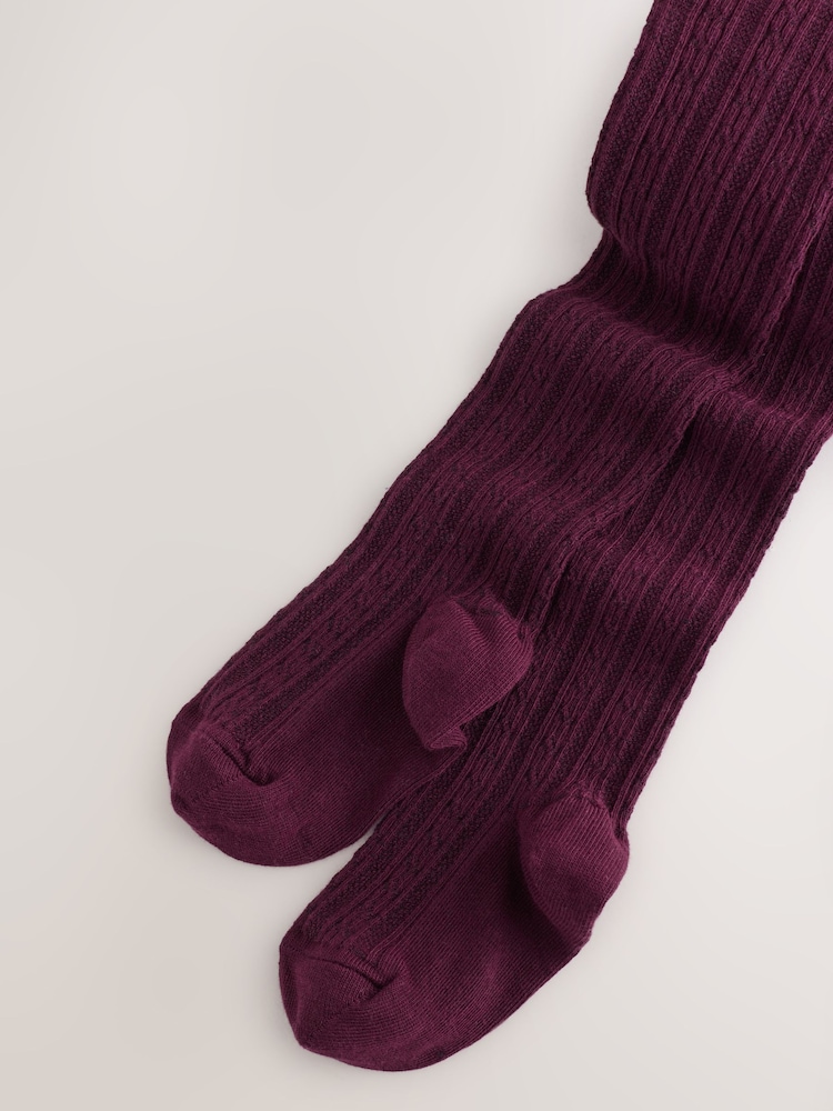 Burgundy Red Regular Length Cotton Rich Cable Tights - Image 2 of 3 Burgundy Red Regular Length Cotton Rich Cable Tights - Image 2 of 3