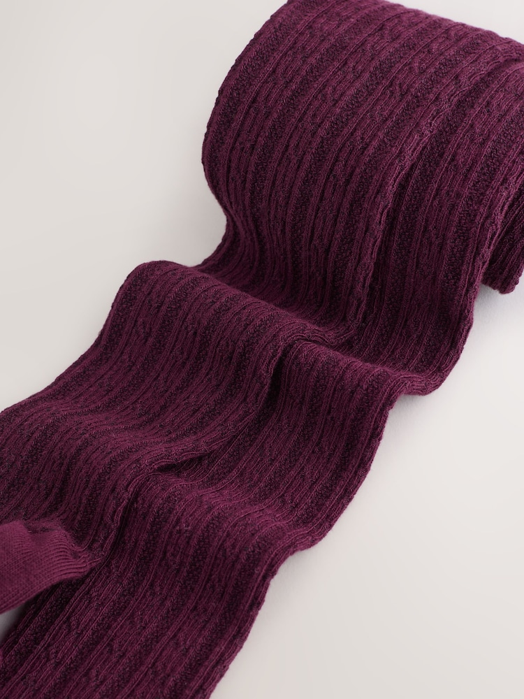 Burgundy Red Regular Length Cotton Rich Cable Tights - Image 3 of 3 Burgundy Red Regular Length Cotton Rich Cable Tights - Image 3 of 3